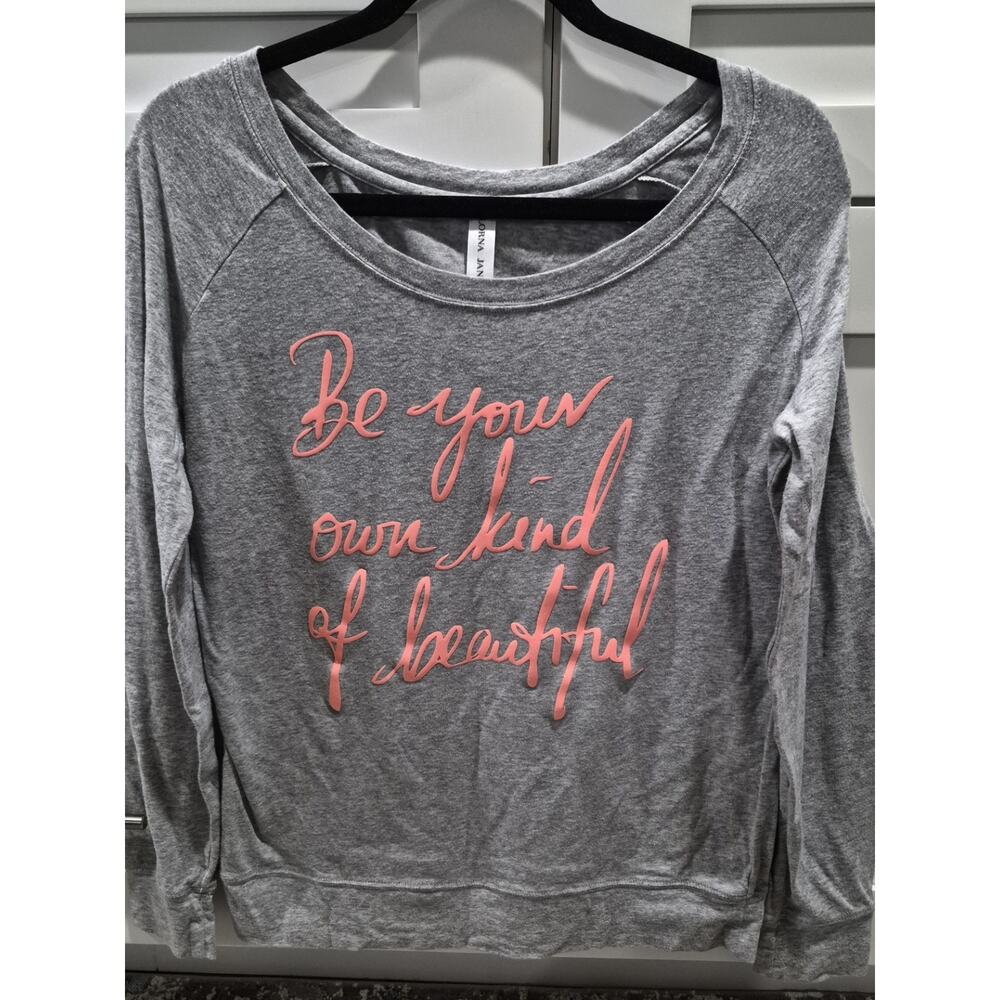 Lorna Jane Top Gray Long Sleeve Be Your Own Kind of Beautiful Women's Size M